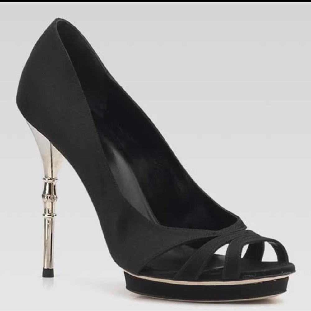 Authentic Gucci Peau de soie heels with silver bamboo heels size 39.5